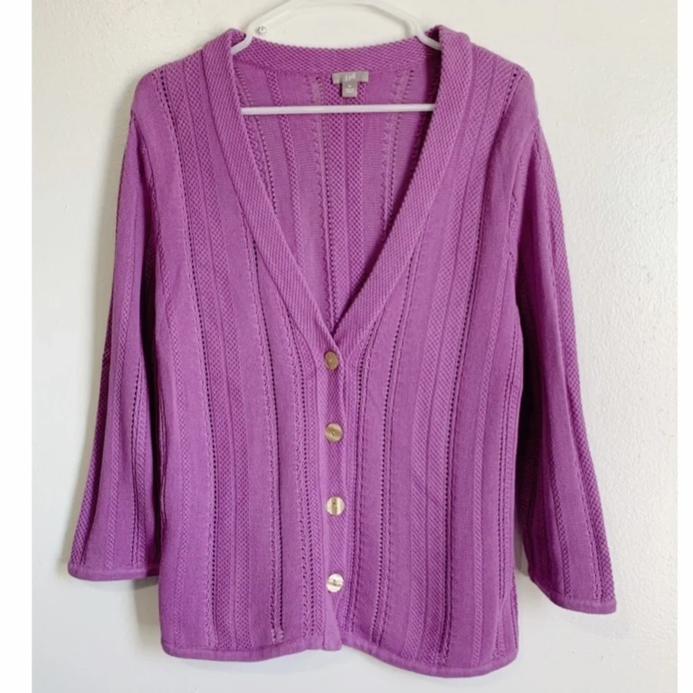 J. Jill Purple Cable Grandpa Cardigan V-Neck 4 button Closure Medium